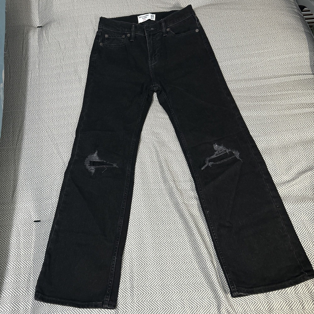 Abercrombie Girls black Jeans Size 11/12 slim boot Adjustable Waist